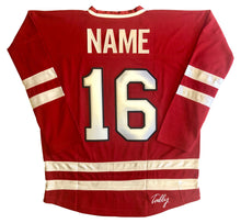 Load image into Gallery viewer, Red and White Hockey Jerseys with a Devil and Cauldron Twill Logo
