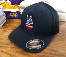 Load image into Gallery viewer, Flex-Fit Hat with a Peace Sign crest / logo $39 (Navy Blue  / Navy Blue)
