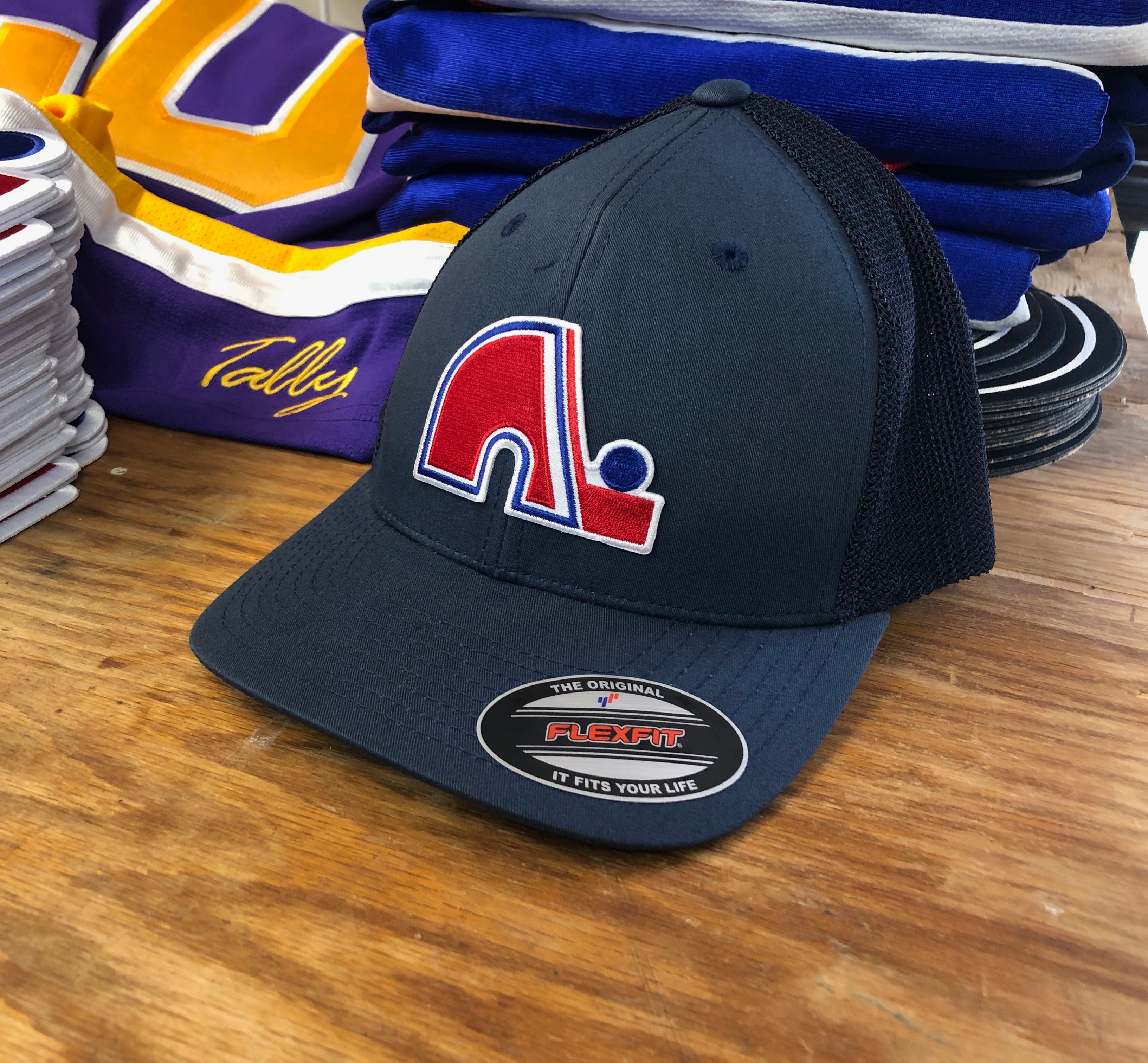 Flex-Fit Hat with a Nordiques crest / logo $39 (Navy Blue / Navy Blue) –  Tally Hockey Jerseys