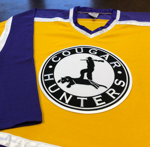 Custom Hockey Jerseys with a Cougar Hunters Embroidered Twill Logo