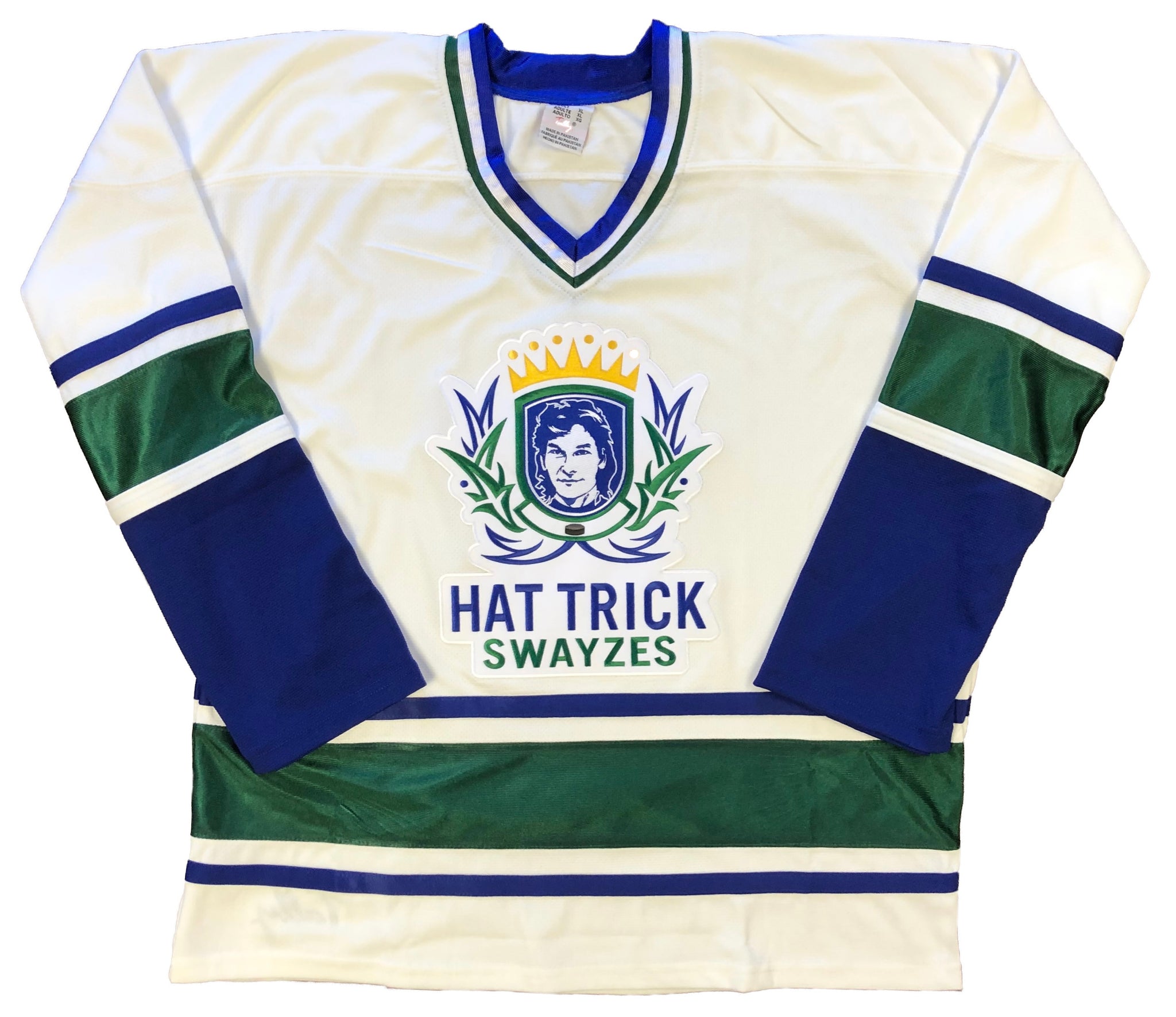 White and Blue Hockey Jerseys with the Whalers Embroidered Twill