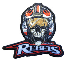 Load image into Gallery viewer, Flex-Fit Hat with the Austin Rebels crest / logo $39 (White / White)
