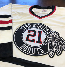 Load image into Gallery viewer, Custom Hockey Jerseys with a Mikita&#39;s Donuts Embroidered Twill Logo
