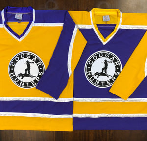 Custom Hockey Jerseys with a Cougar Hunters Embroidered Twill Logo