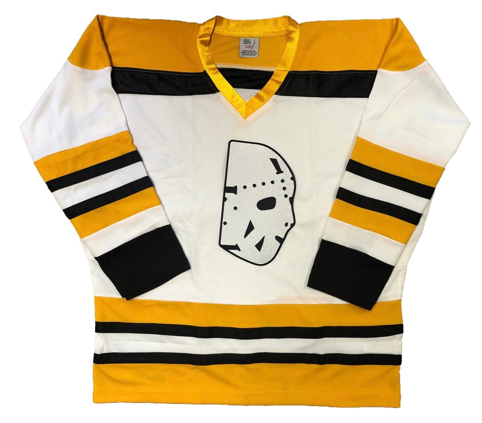 Custom Hockey Jerseys with a Goalie Mask Embroidered Twill Crest
