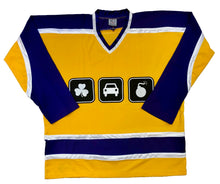 Load image into Gallery viewer, Purple and Gold Hockey Jerseys with an Irish Car Bomb Twill Logo
