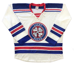 Custom Hockey Jerseys with a Lucky Pucks Twill Crest