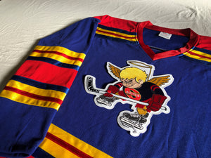 Custom hockey jersey with Saints team logo.