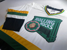 Load image into Gallery viewer, Custom hockey jerseys with Rolling Rocks twill team logo.
