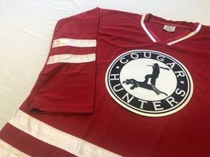 Custom hockey jersey with the Cougar Hunters logo