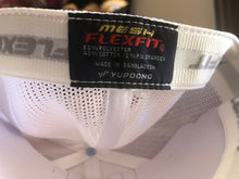 Load image into Gallery viewer, Flex-Fit Hat with a Bruins Hip crest / logo $39 (White / White)
