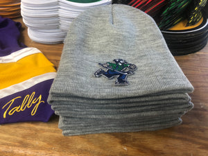 Beanie (Grey) with a Johnny Canuck embroidered twill crest / logo $29