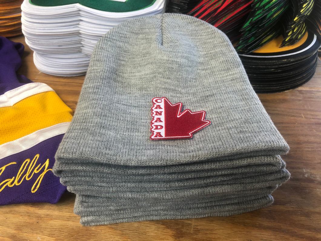 Beanie (Grey) with a Team Canada style crest / logo $29