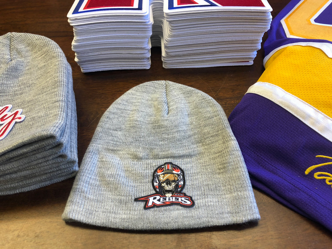 Beanie (Grey) with the Austin Rebels embroidered twill crest / logo $29