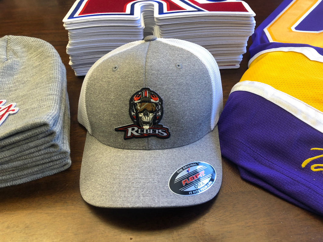 Flex-Fit Hat with the Austin Rebels team crest / logo $35 (Grey / White)