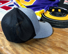 Load image into Gallery viewer, Flex-Fit Hat with the Puck Podcast embroidered twill crest $39 (Grey / Black)
