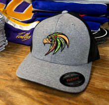 Load image into Gallery viewer, Flex-Fit Hat with a Hawk embroidered twill crest $39 (Grey / Black)
