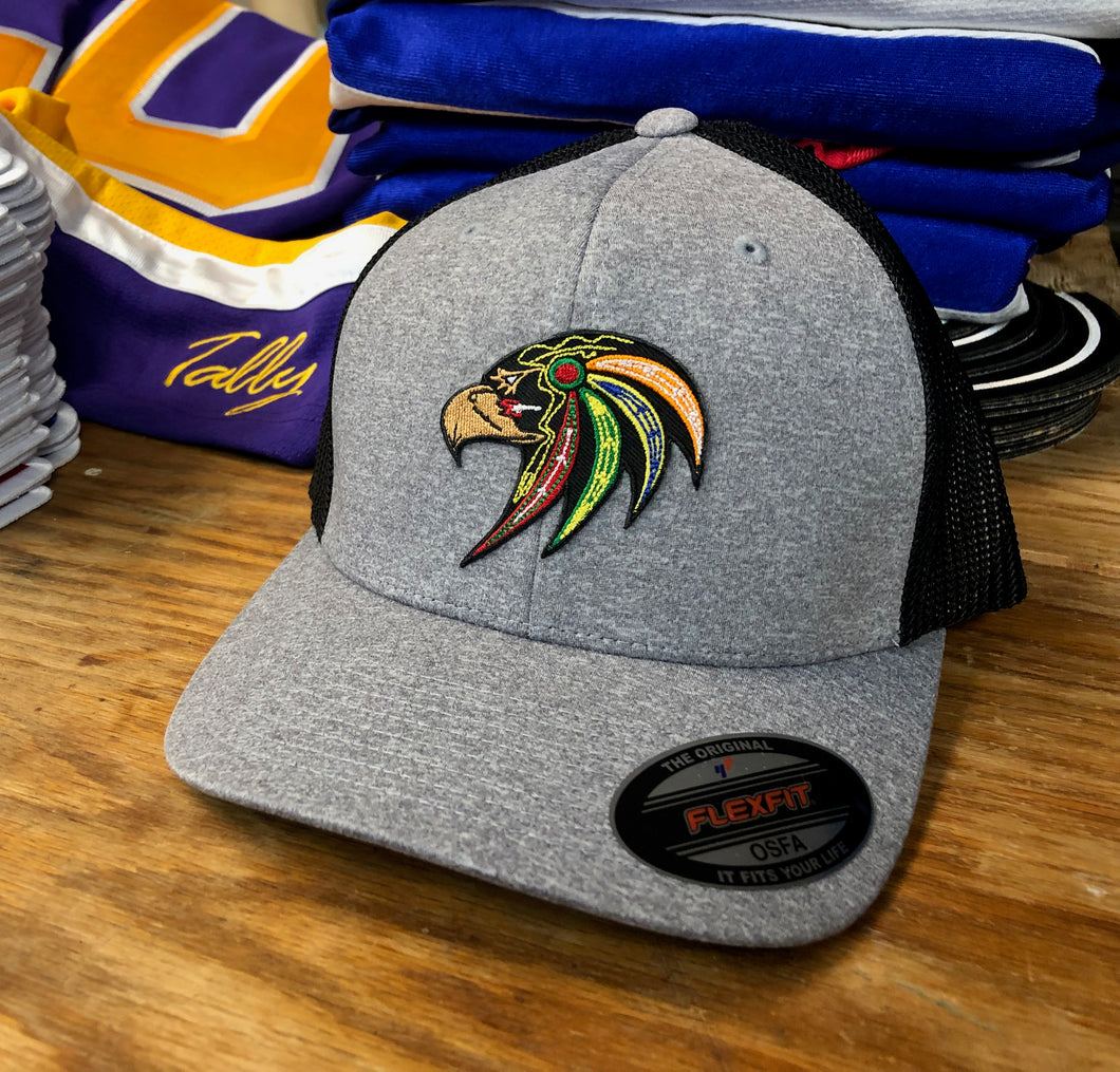 Flex-Fit Hat with a Hawk embroidered twill crest $39 (Grey / Black)