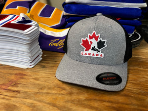 Flex-Fit Hat with the Team Canada embroidered twill crest $39 (Grey / Black)