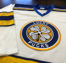 Load image into Gallery viewer, Custom Hockey Jerseys with a Lucky Pucks Embroidered Twill Logo
