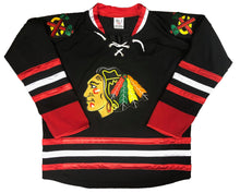 Load image into Gallery viewer, Custom Hockey Jerseys with a Blackhawk Logo and Shoulder Patches
