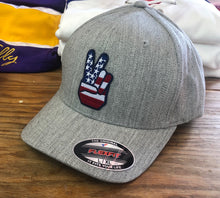 Load image into Gallery viewer, Flex-Fit Hat with a Peace Sign crest / logo $39 (Heather)
