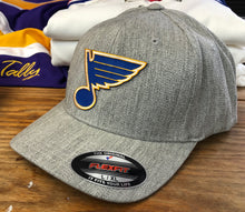 Load image into Gallery viewer, Flex-Fit Hat with a Blues crest / logo $39 (Heather)
