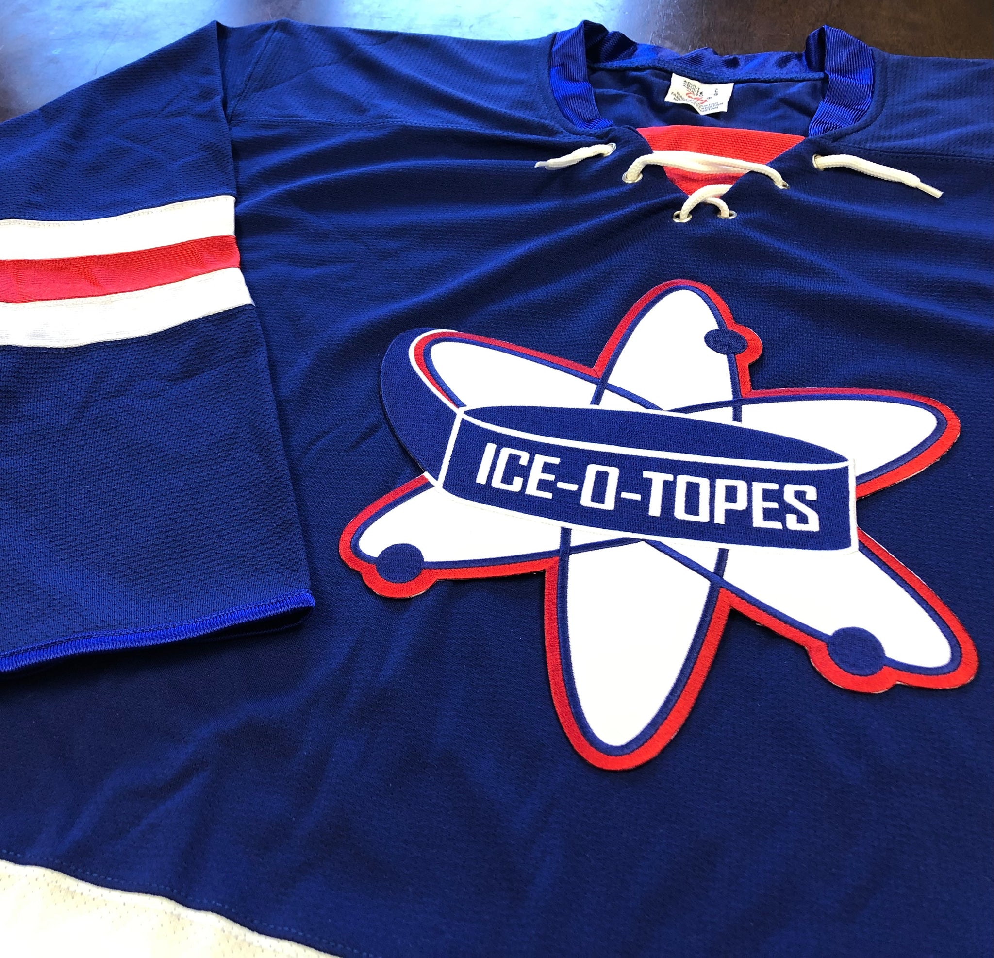 Custom Hockey Jerseys with The Ice-O-Topes Embroidered Twill Logo Adult Large / (Number on Back and Sleeves) / Blue