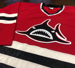 Custom Hockey Jerseys with a Shark Embroidered Twill Logo