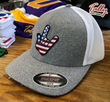 Load image into Gallery viewer, Flex-Fit Hat with a Rock-On crest / logo $39 (Grey / White)
