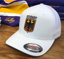 Load image into Gallery viewer, Flex-Fit Hat with a Germany crest / logo $39 (White / White)
