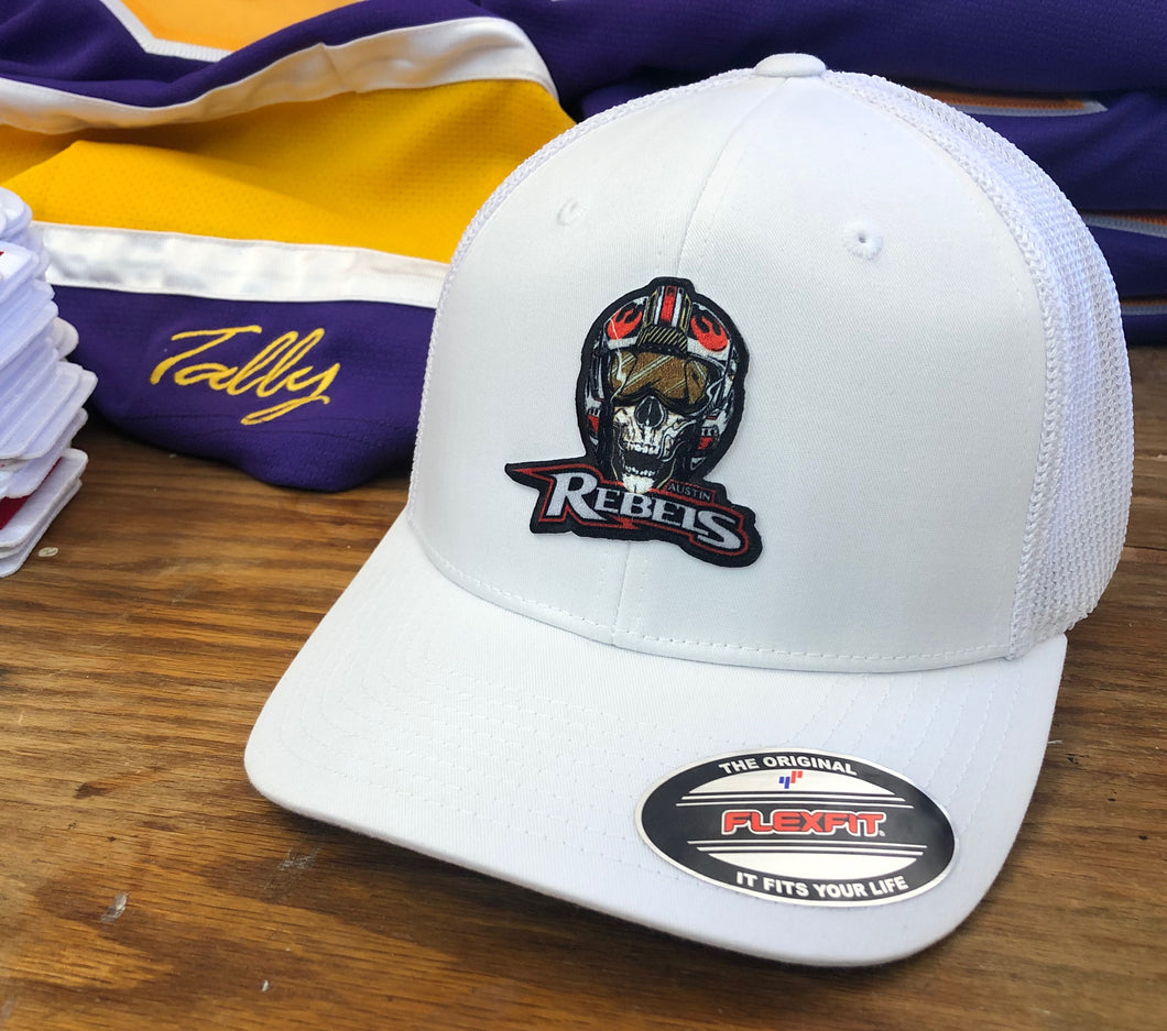 Flex-Fit Hat with the Austin Rebels crest / logo $39 (White / White)