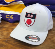 Load image into Gallery viewer, Flex-Fit Hat with a Japan crest / logo $39 (White / White)
