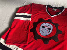 Load image into Gallery viewer, Custom hockey jersey with Scar Goalie Mask embroidered twill team logo.
