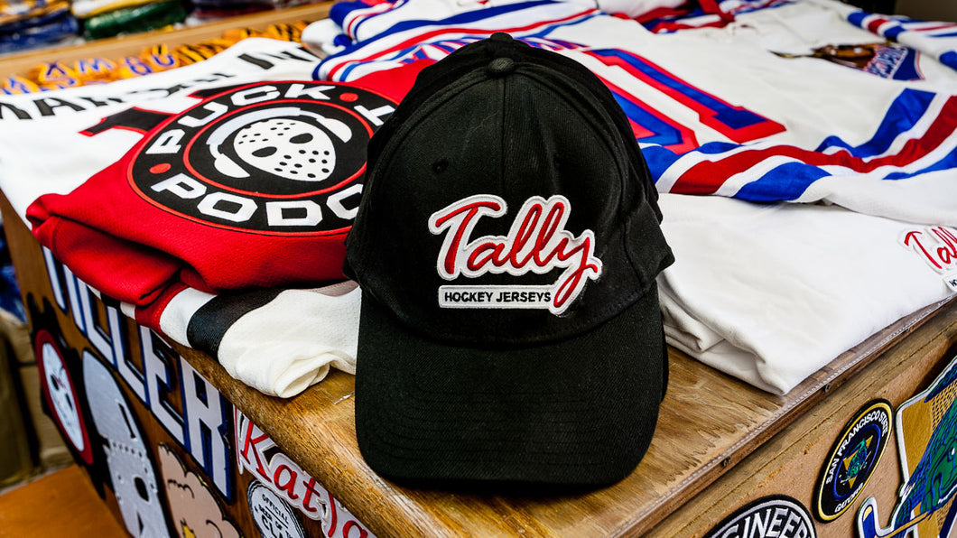 Black Flex-Fit Hat with Large Tally Hockey Jerseys crest / logo $30
