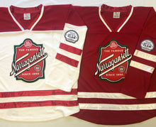 Load image into Gallery viewer, Custom hockey jerseys with the Narragansett logo and shoulder crests
