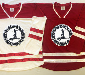 Custom hockey jersey with the Cougar Hunters logo