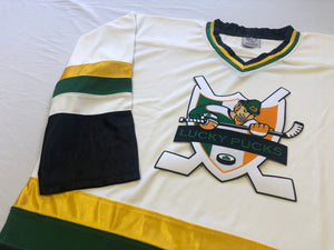 Custom hockey jerseys with the Lucky Pucks logo