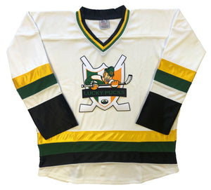 Custom hockey jerseys with the Lucky Pucks logo