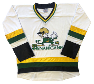 Custom hockey jersey with the Shenanigan's team logo.