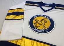Load image into Gallery viewer, Custom hockey jerseys with The Corner Bar Aristocrats team logo.
