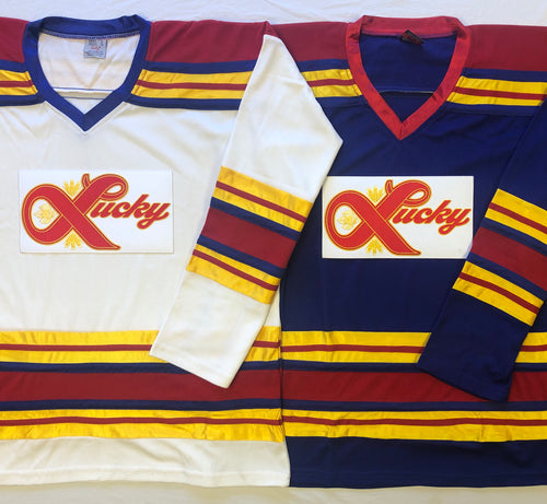 Custom hockey jerseys with the Lucky logo