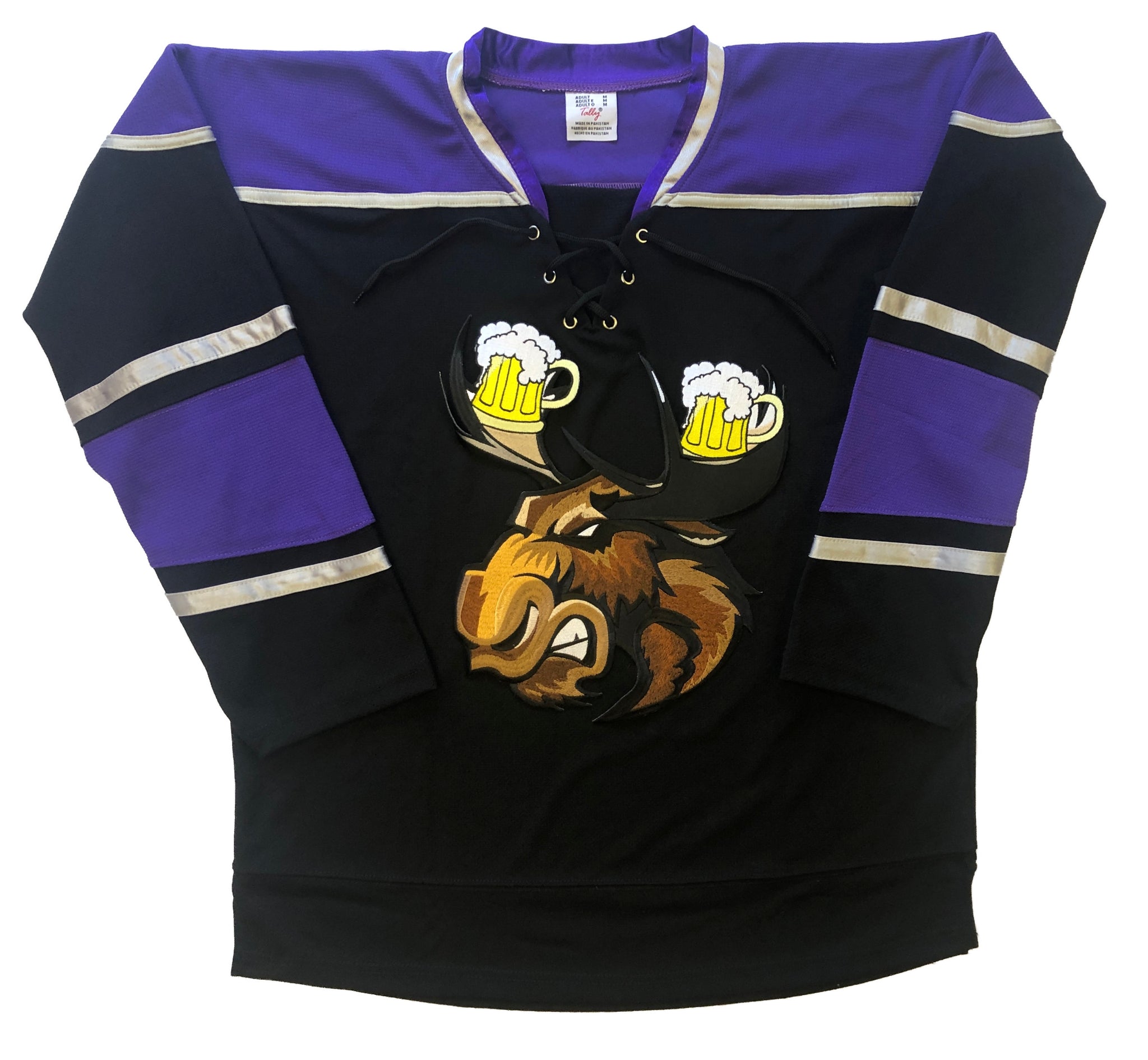Custom Hockey Jerseys with A Moose with Beer Antlers Logo Adult Large / (name and Number on Back and Sleeves) / White