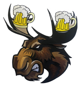 Moose with Beer Antlers embroidered twill logo.