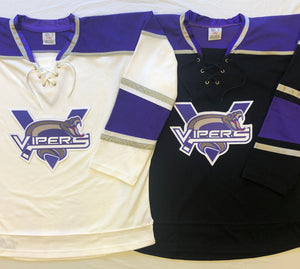 Custom hockey jerseys with the Vipers embroidered twill team logo.