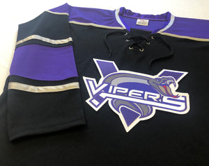 Custom hockey jerseys with the Vipers embroidered twill team logo.