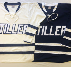 Custom hockey jerseys with TILLER team logo.