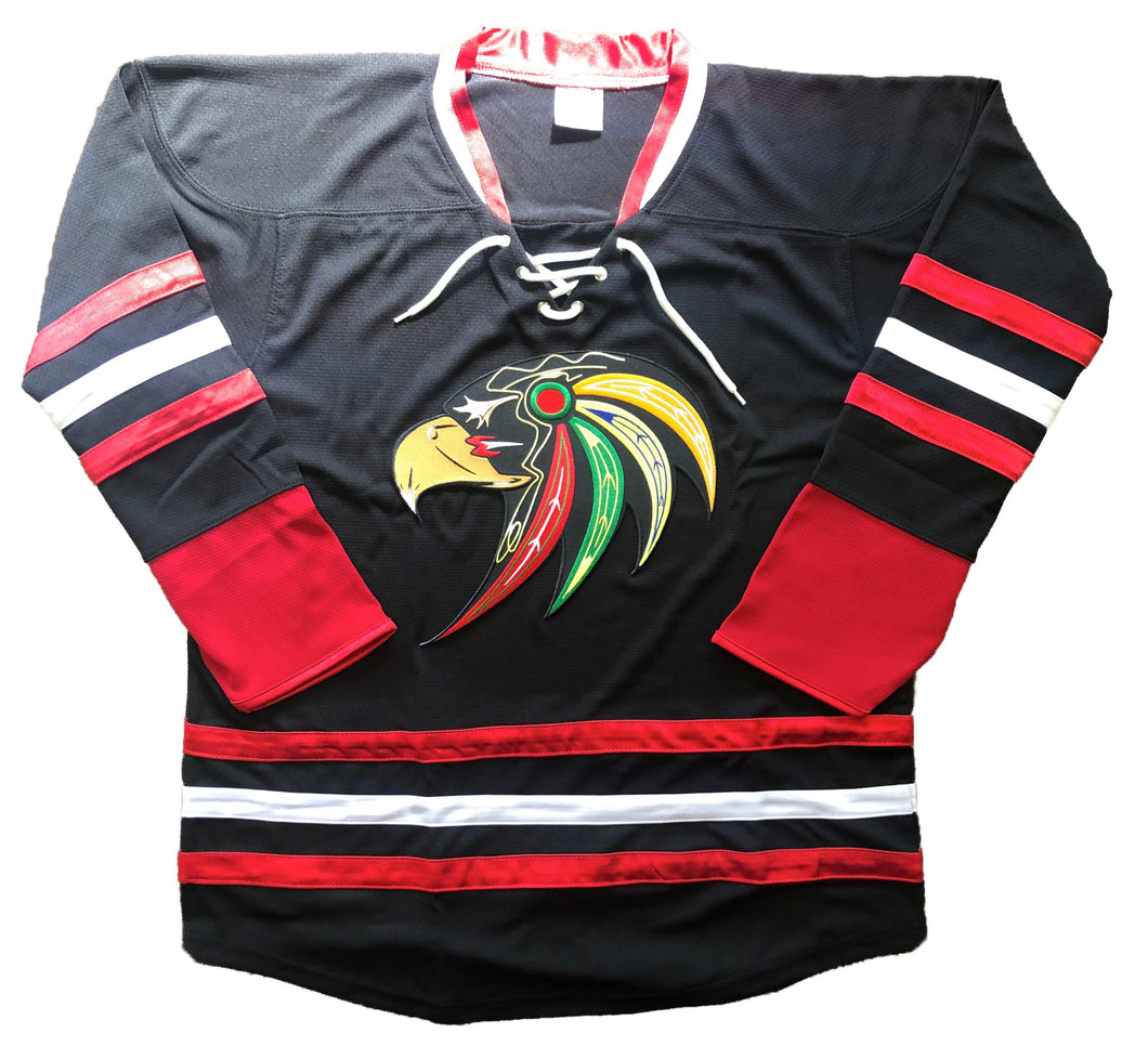 Custom Hockey Jerseys with a Hawk Embroidered Twill Logo