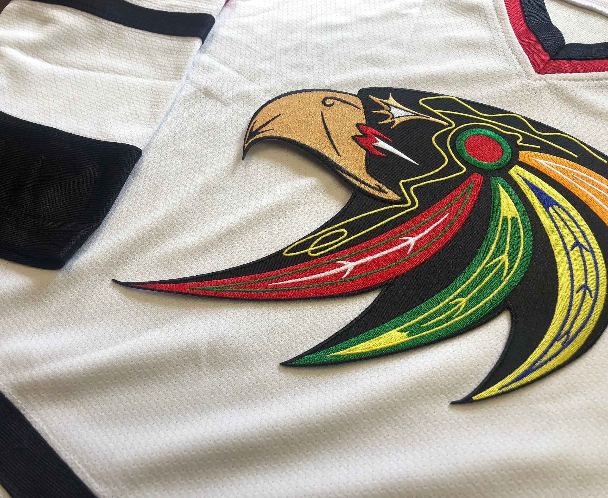 Custom Hockey Jerseys with A Hawk Twill Team Logo Adult XXL / (name and Number on Back and Sleeves) / White