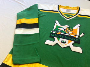 Custom Hockey Jerseys with the Lucky Pucks Twill Logo